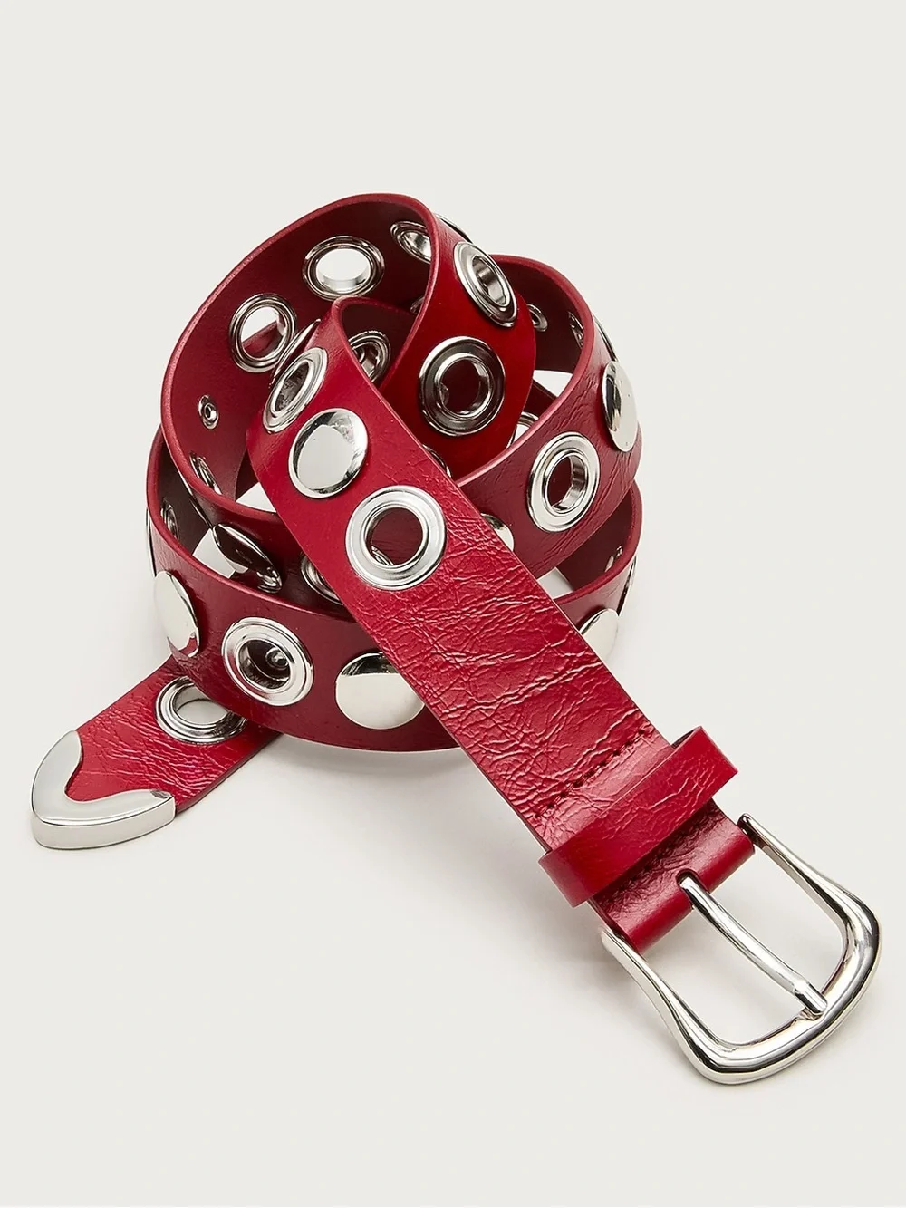 JCrew Grommet Belt in Italian Red Leather Silver Buckle New Size Large